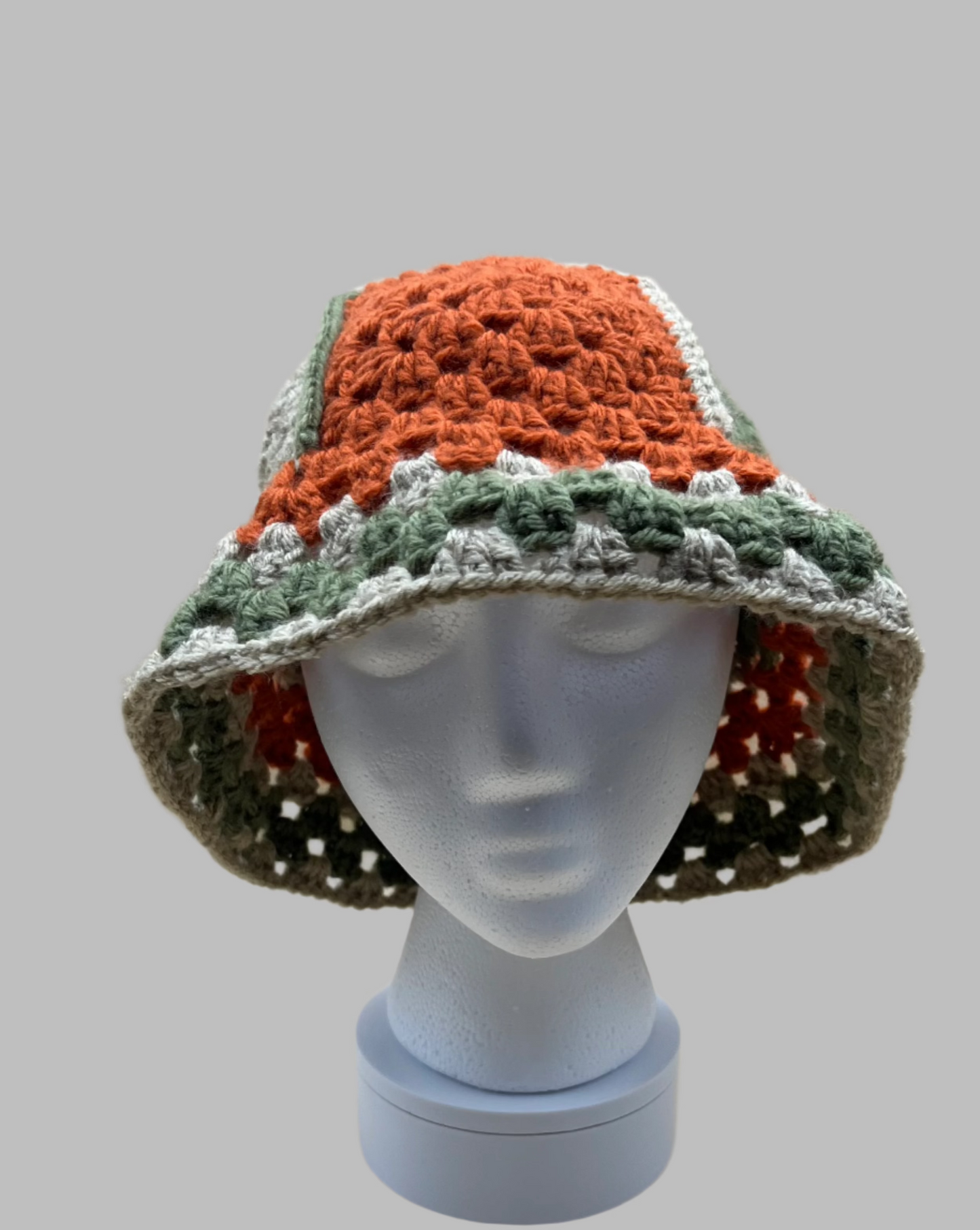 Crochet Bucket Hat- orange/green/camel