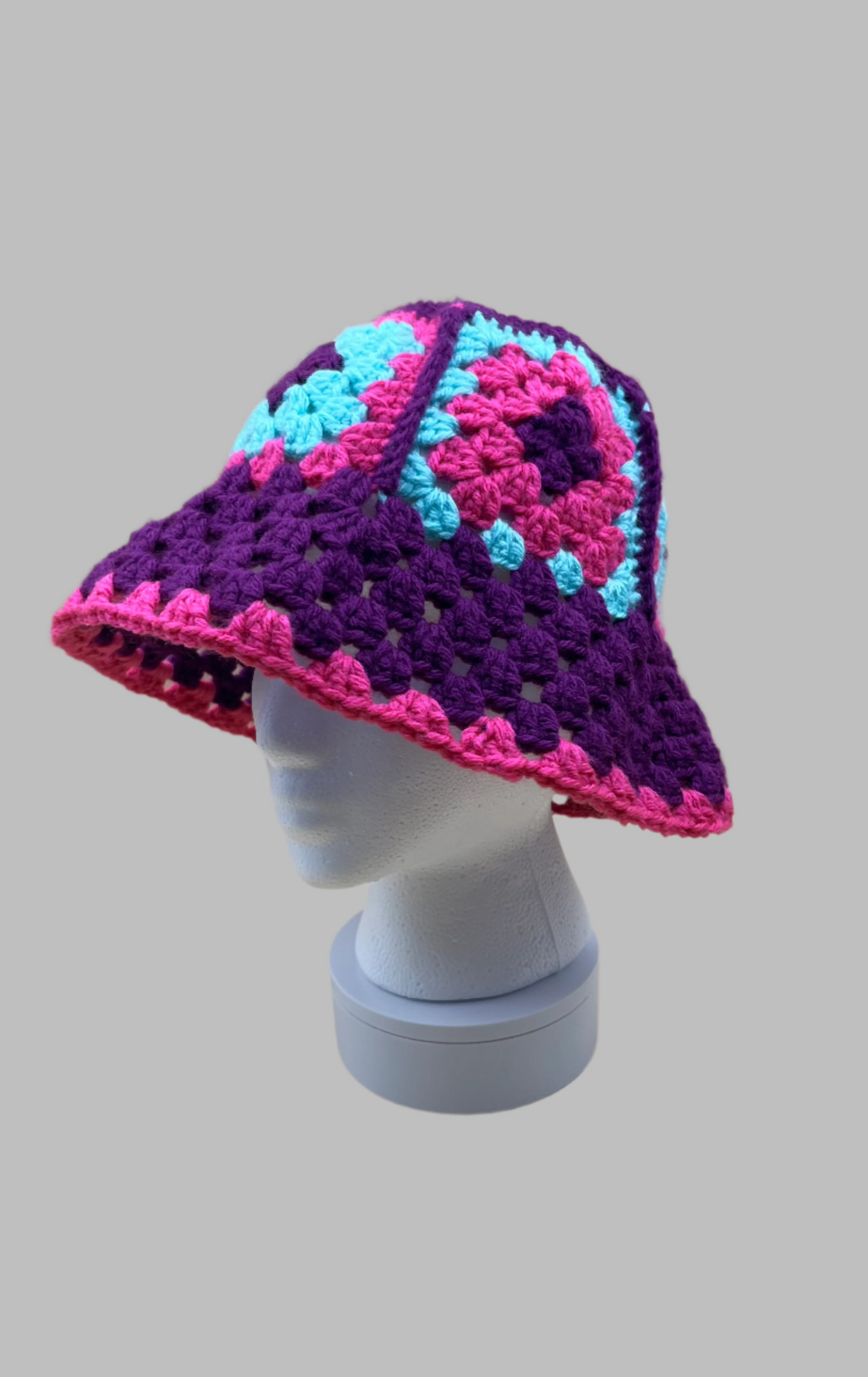 Crochet Bucket Hat- pink/purple/blue