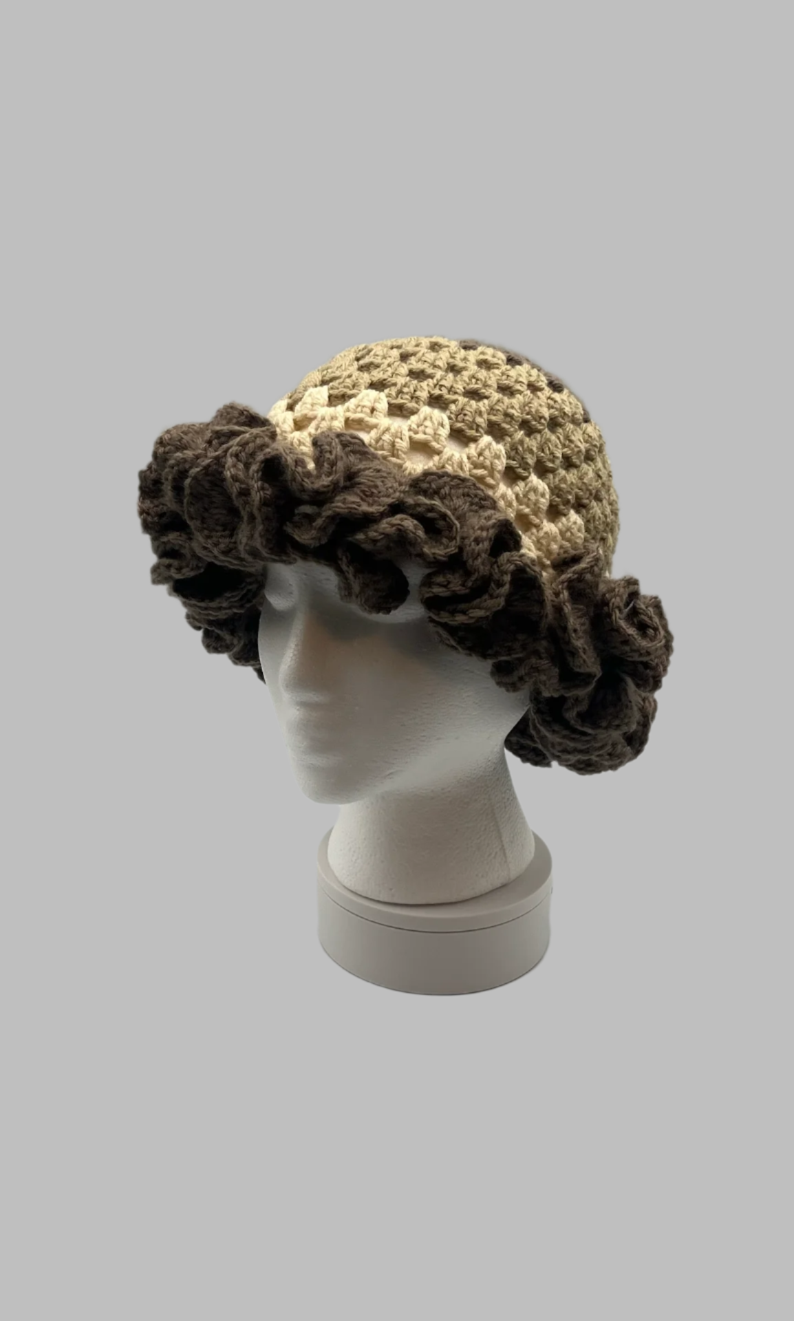 Crochet Ruffle Hat- brown/taupe/tan
