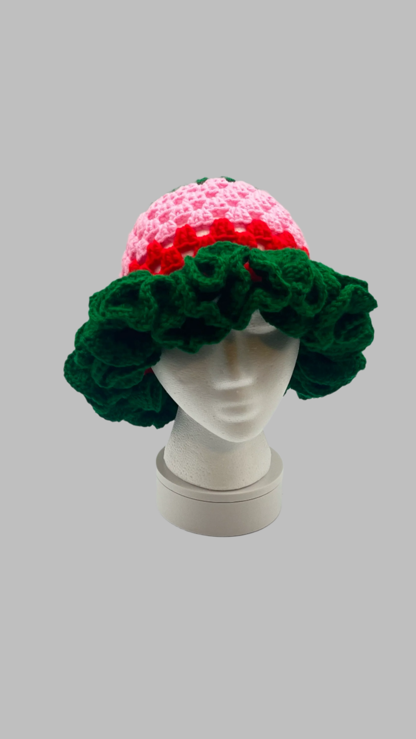 Crochet Ruffle Hat- watermelon
