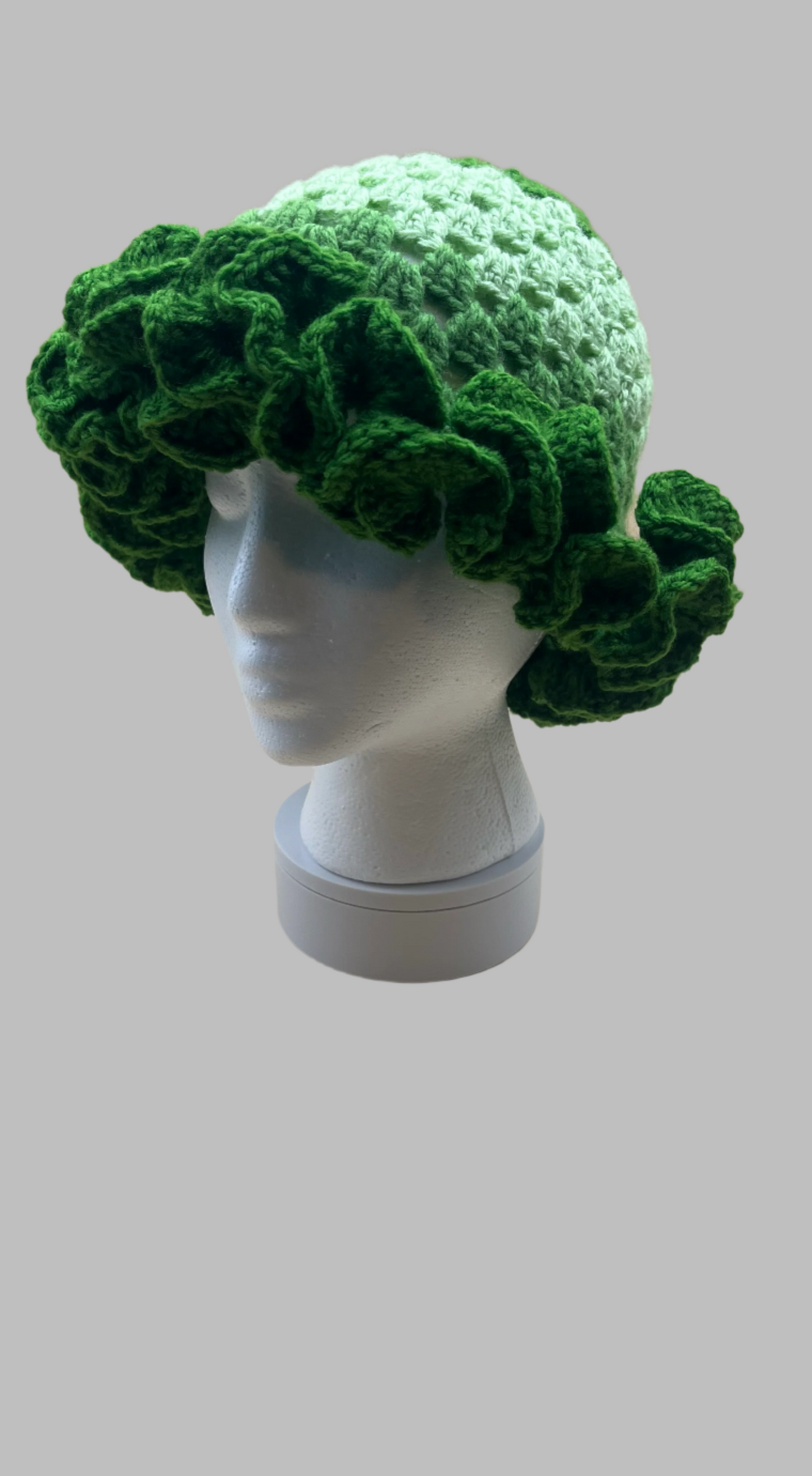 Crochet Ruffle Hat- mutli green