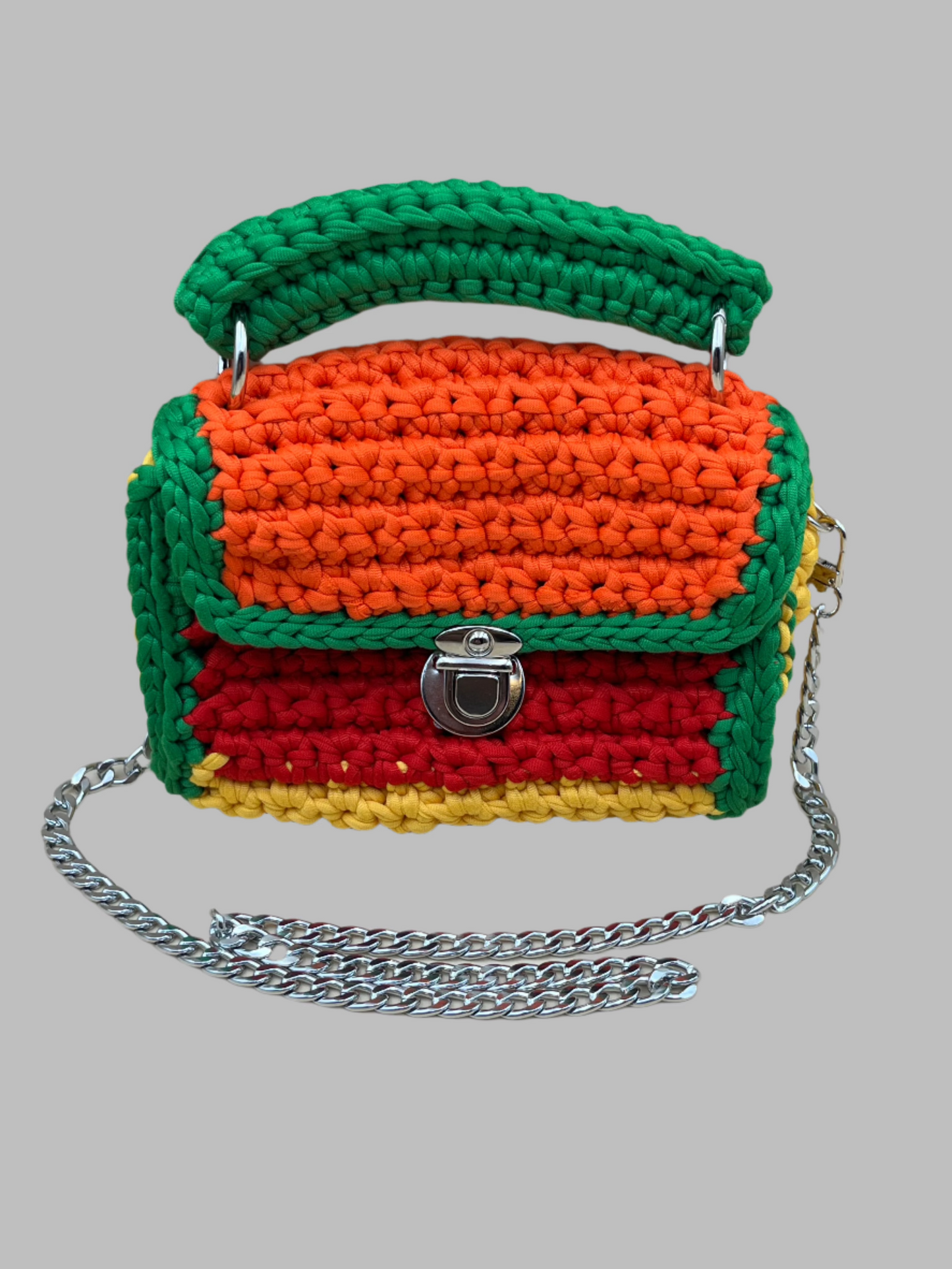 Crochet Shoulder Bag- orange/red/green