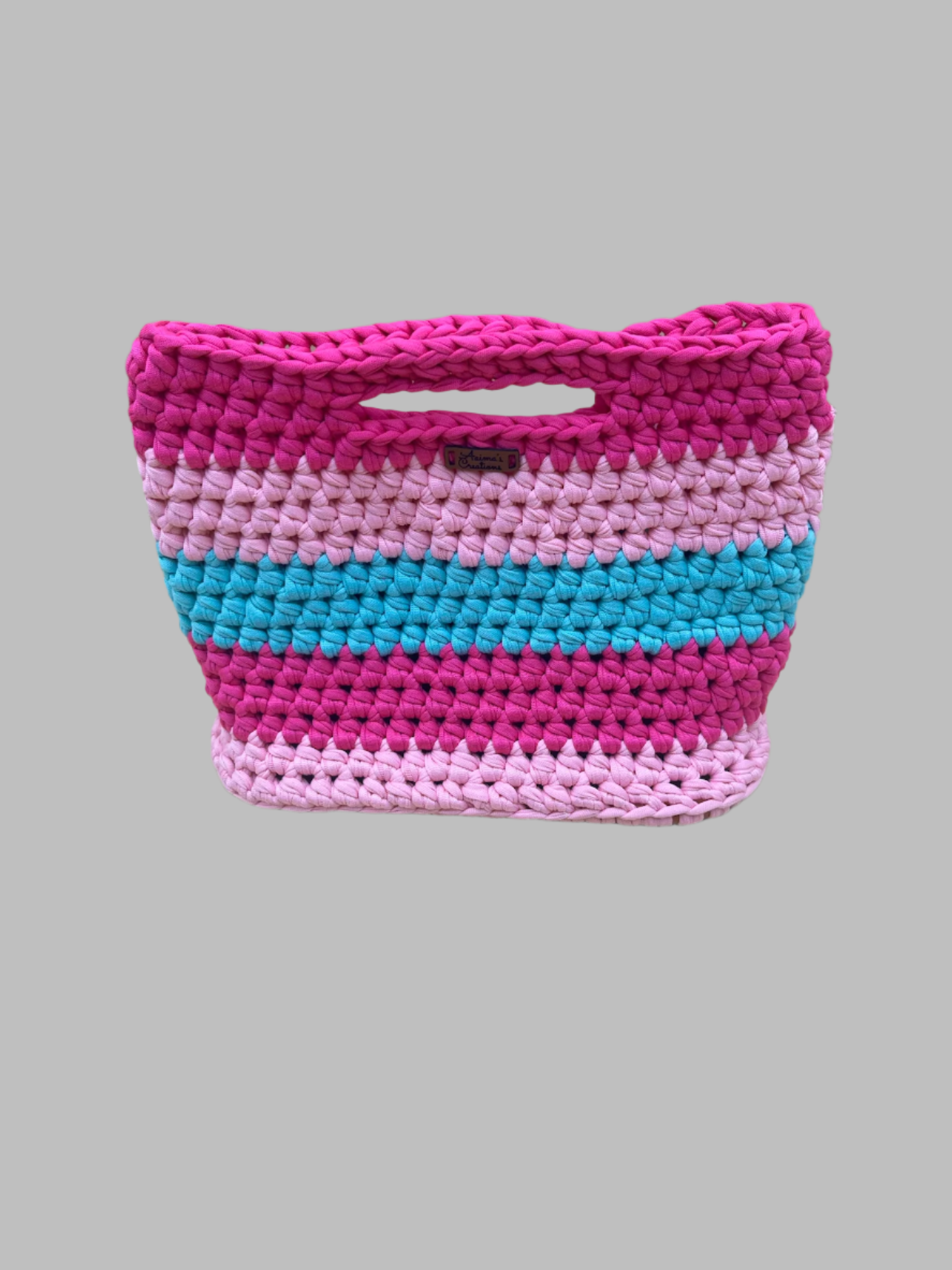 Crochet Tote Bag-pink/blue