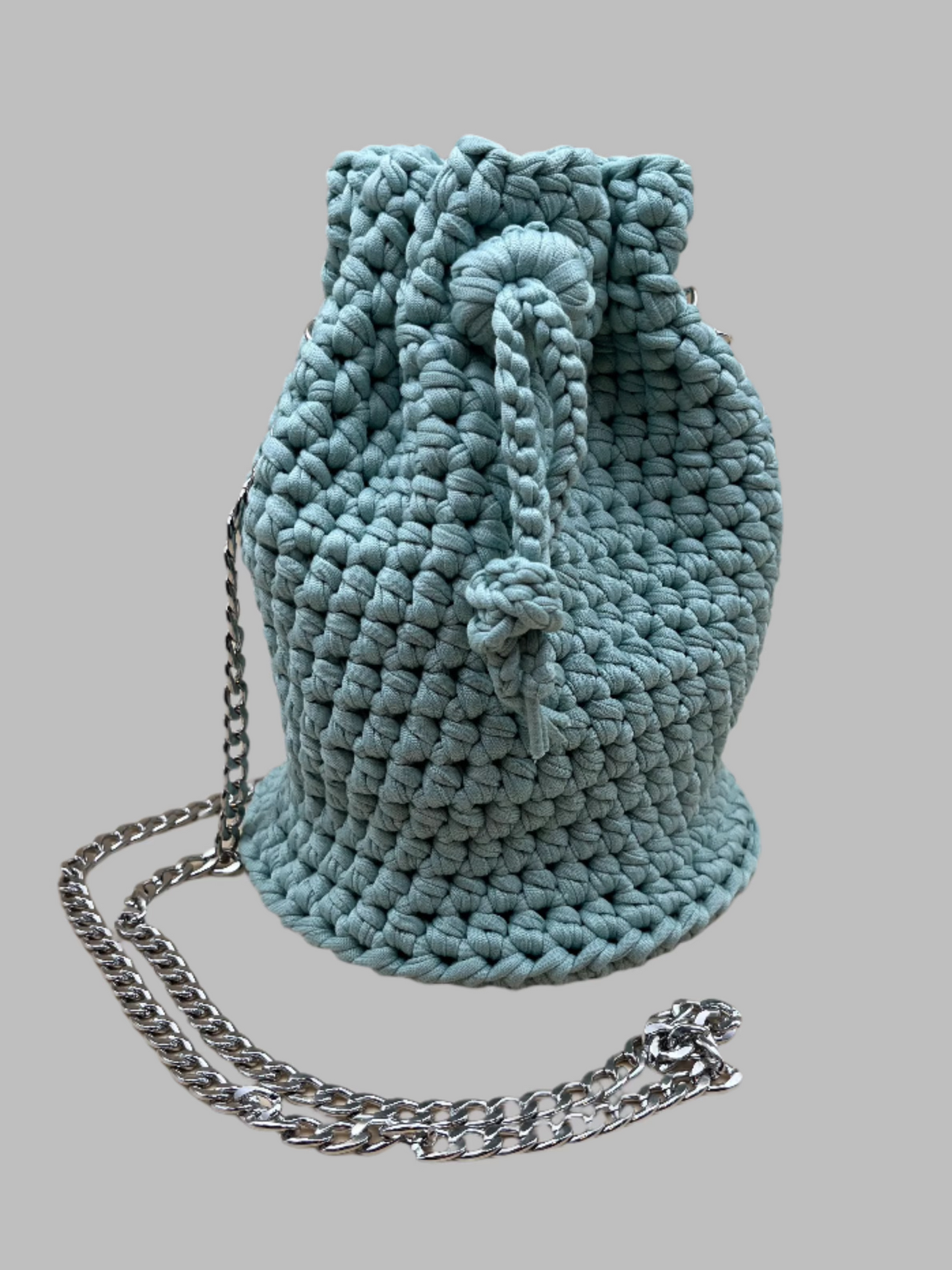 Crochet Crossbody Bucket Bag- sky blue