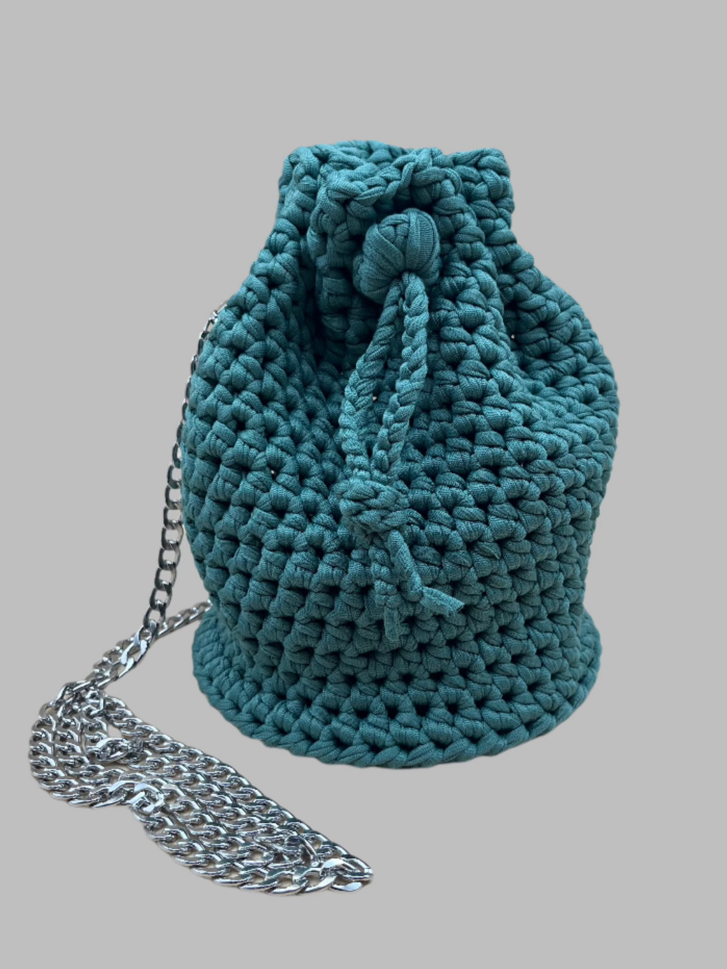Crochet Crossbody Bucket Bag- Teal
