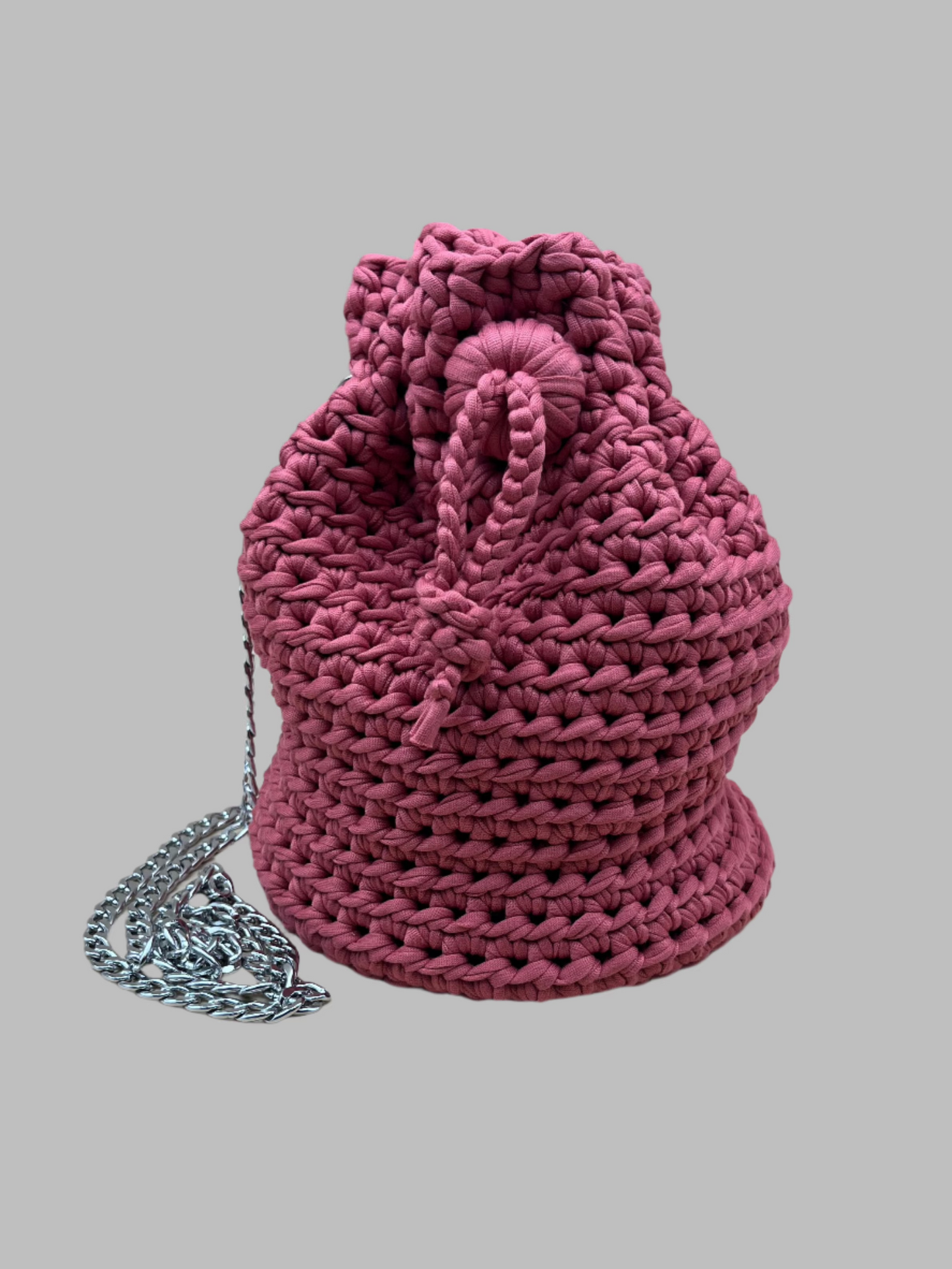 Crochet Crossbody Bucket Bag- Coral