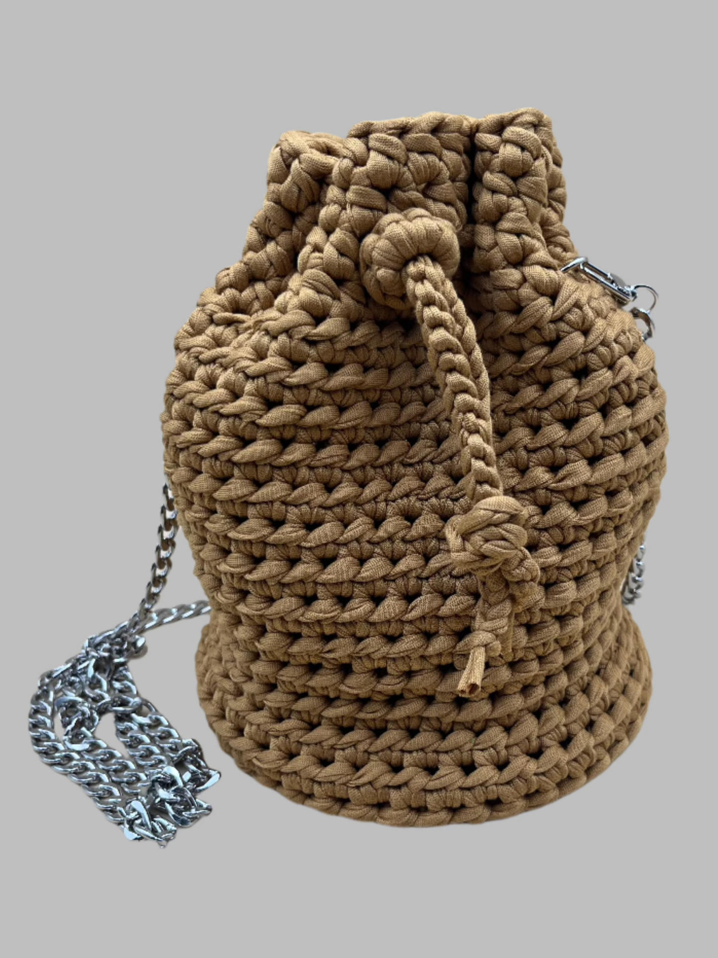 Crochet Crossbody Bucket Bag- gold