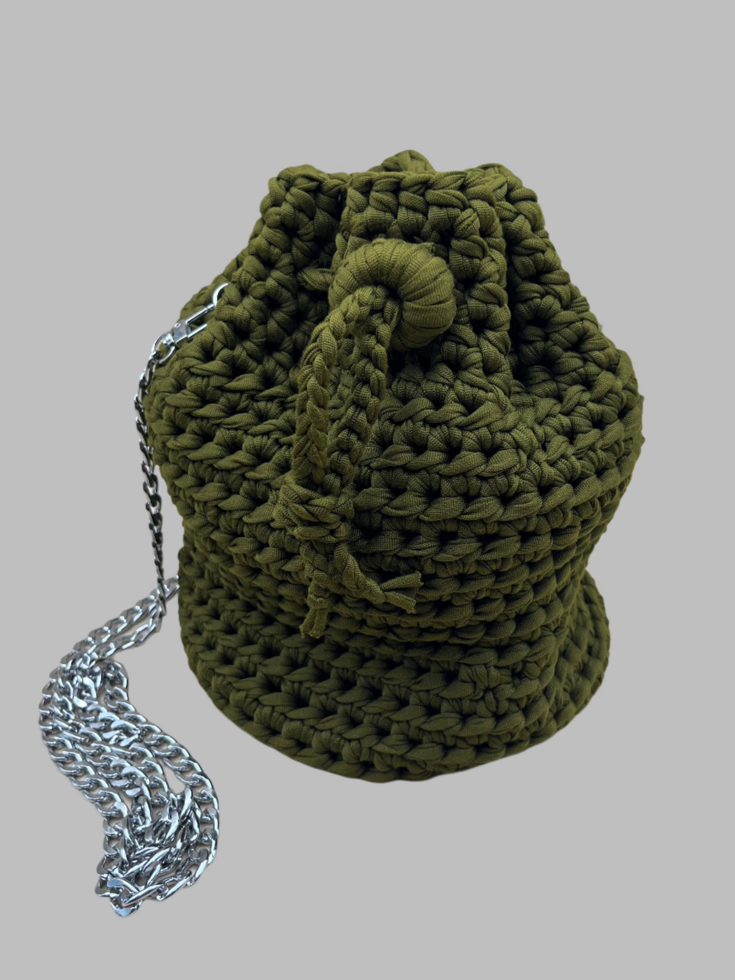 Crochet Crossbody Bucket Bag- Olive