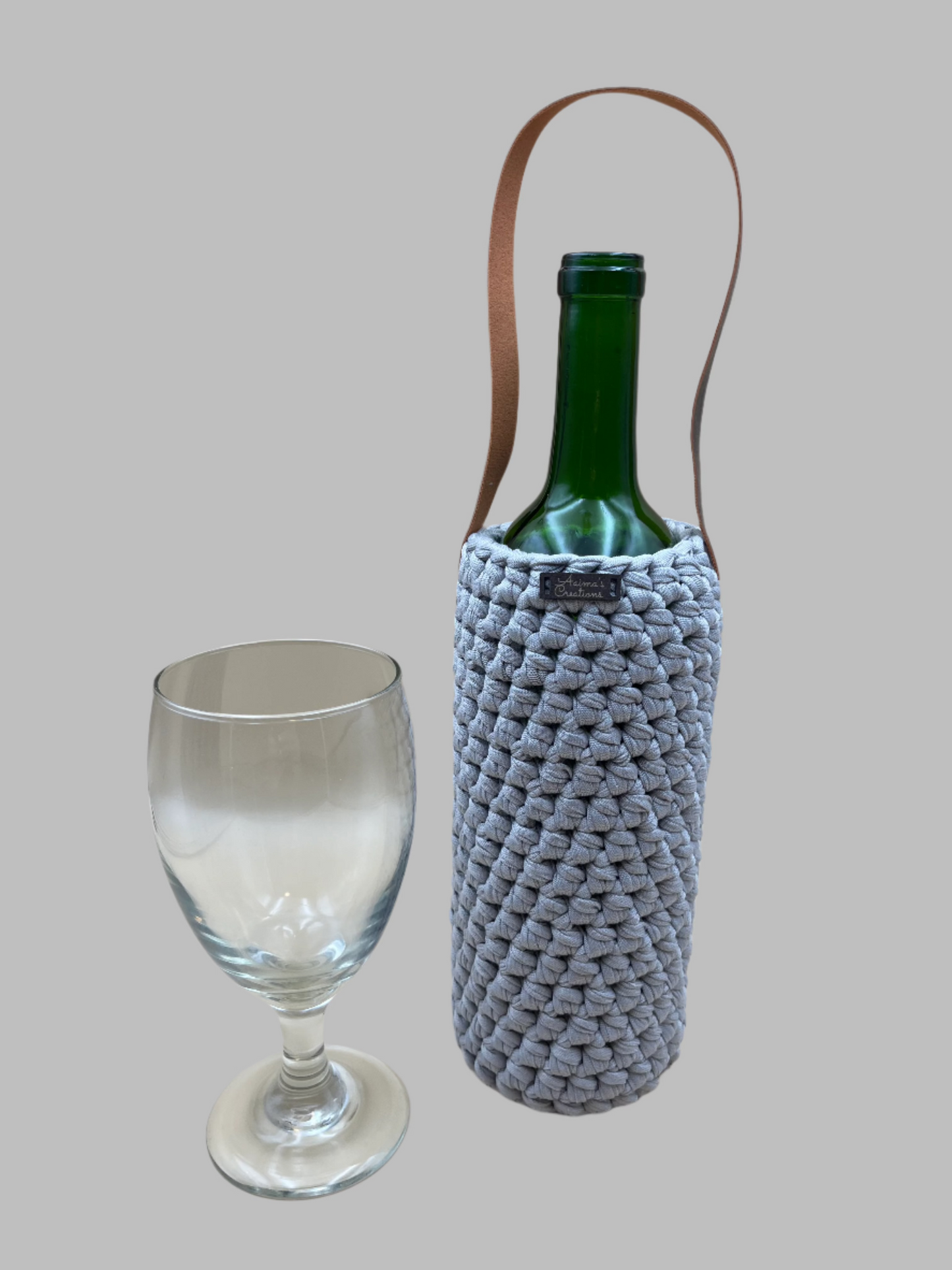 Crochet Wine Tote- light gray