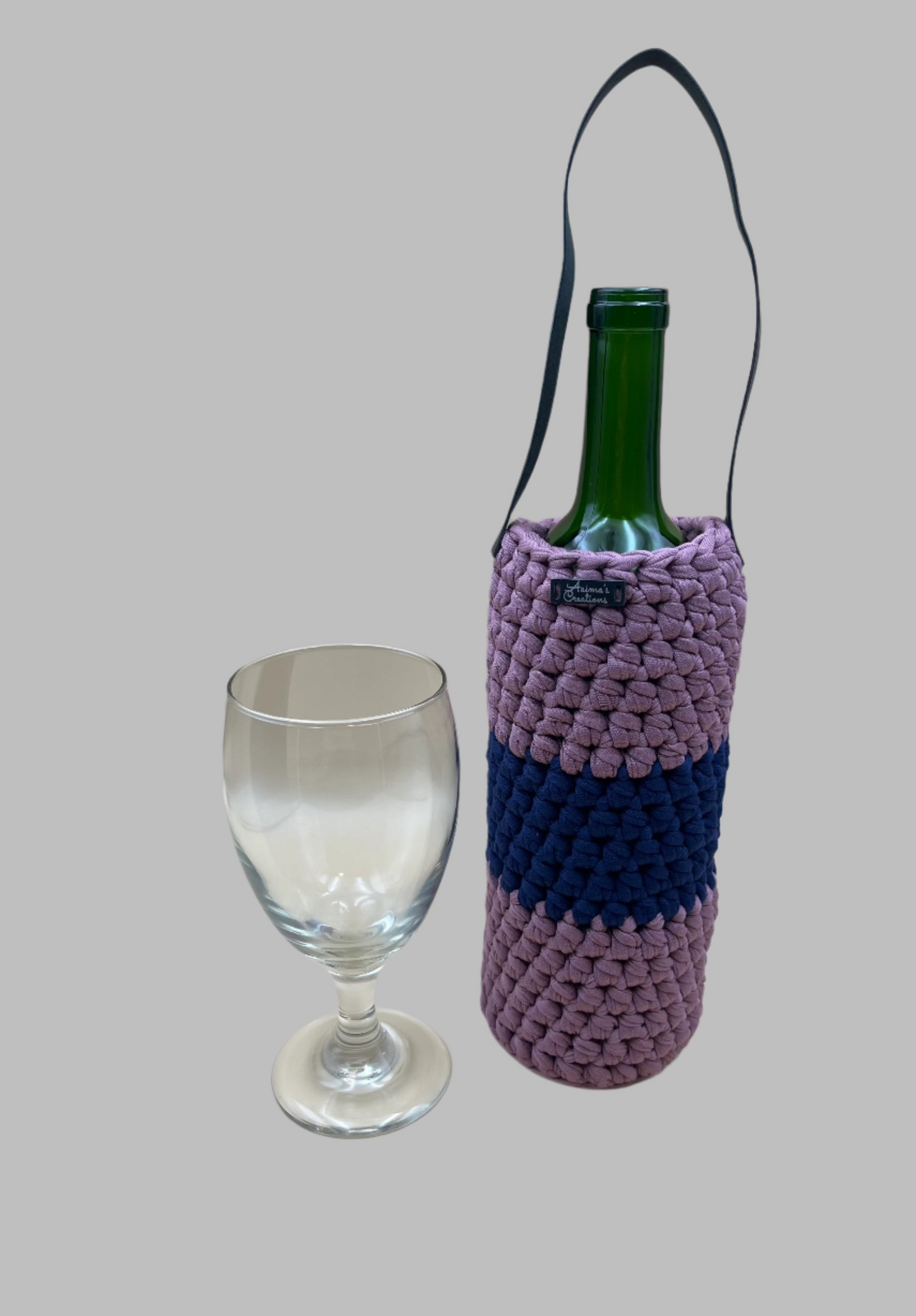 Crochet Wine Tote- lavender/blue