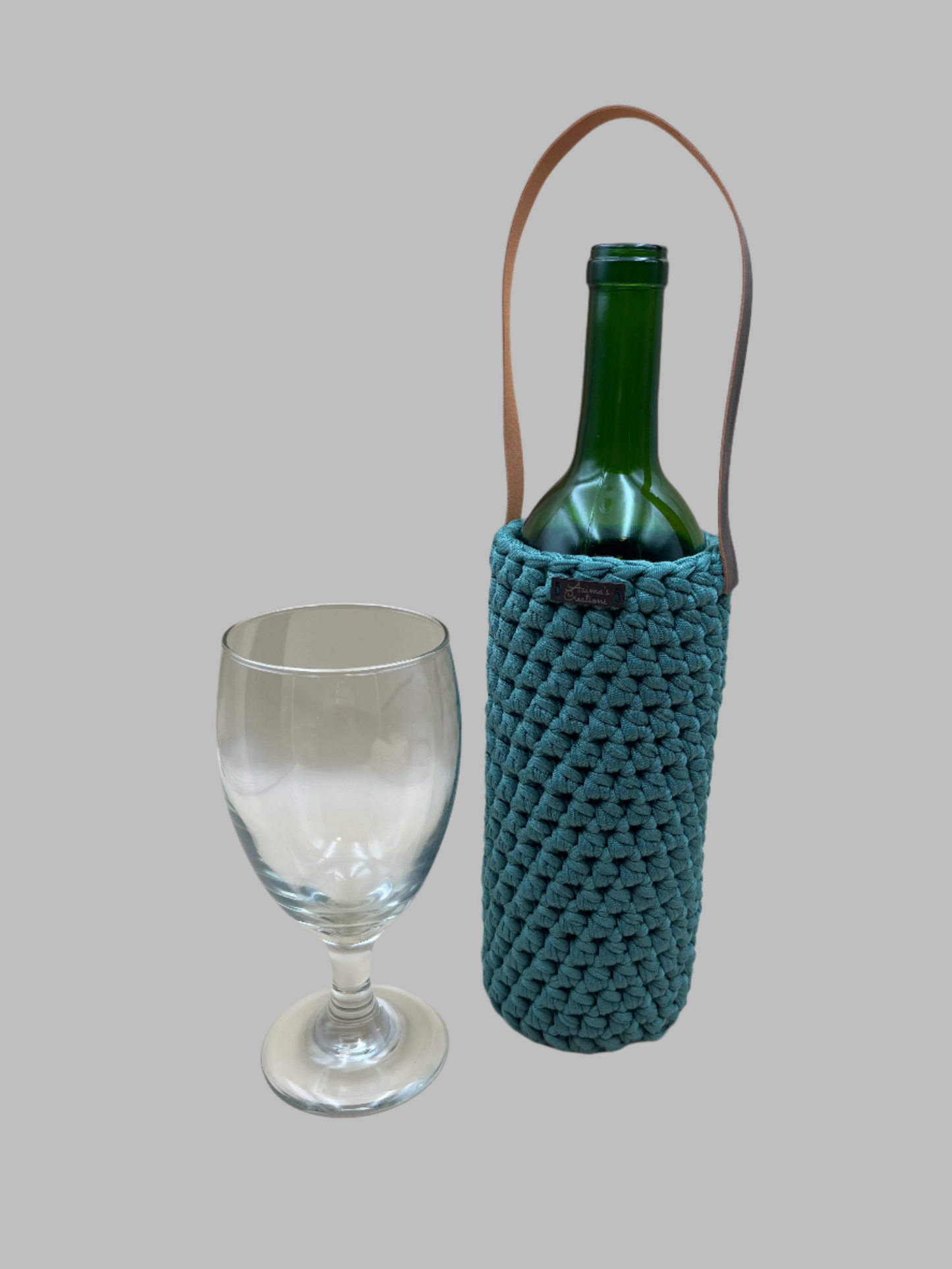 Crochet Wine Tote- aqua green