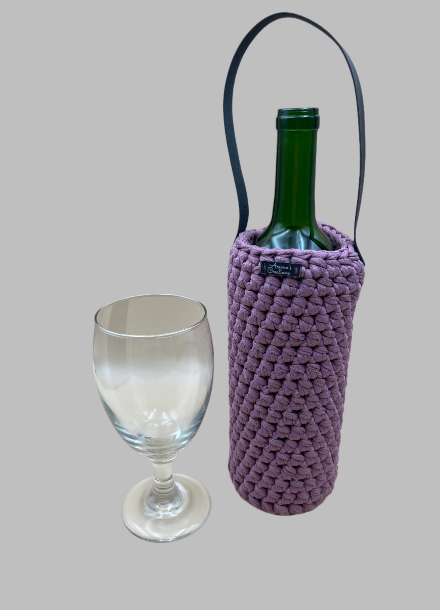 Crochet Wine Tote- plum