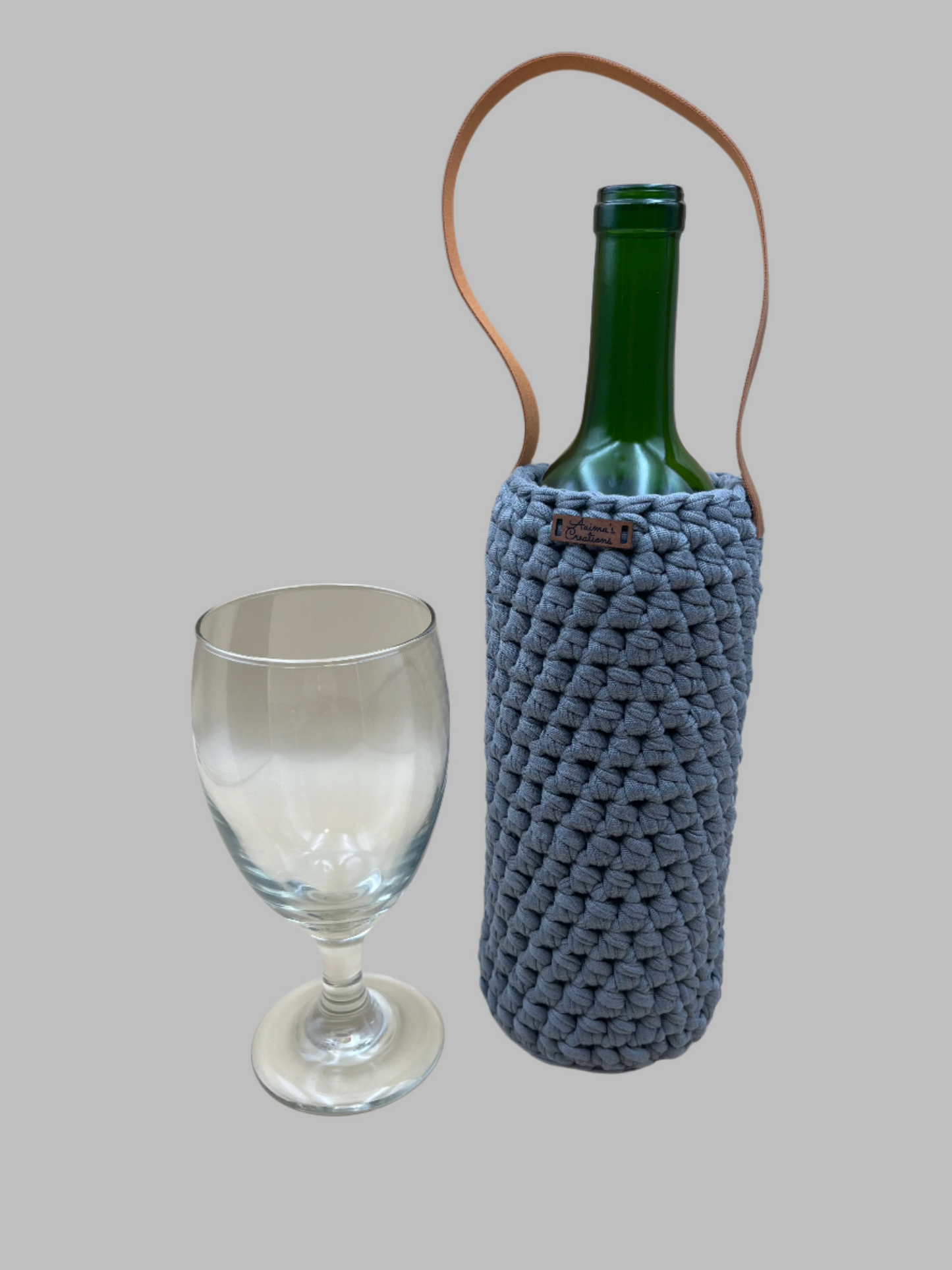 Crochet Wine Tote- charcoal