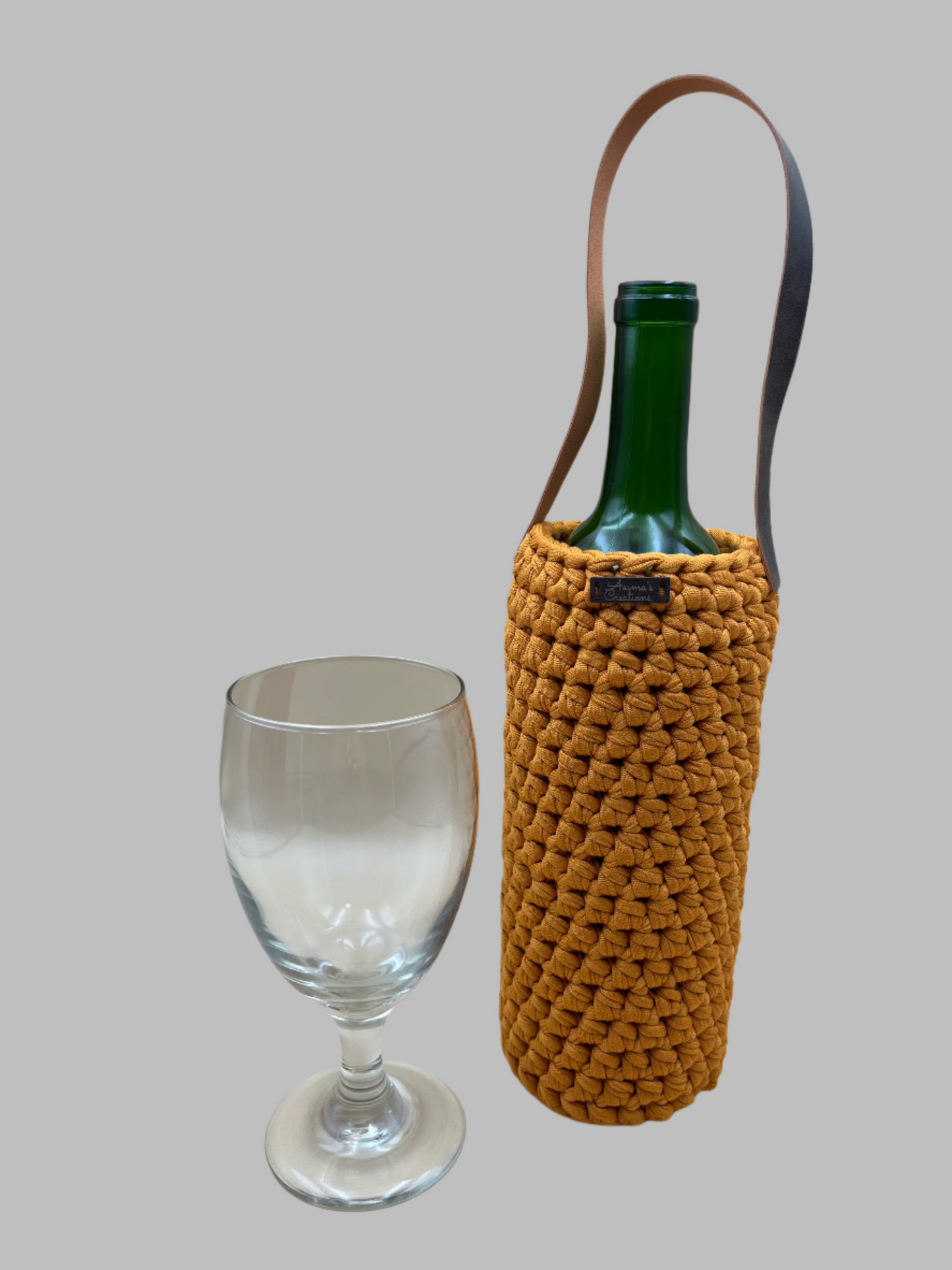 Crochet Wine Tote- gold