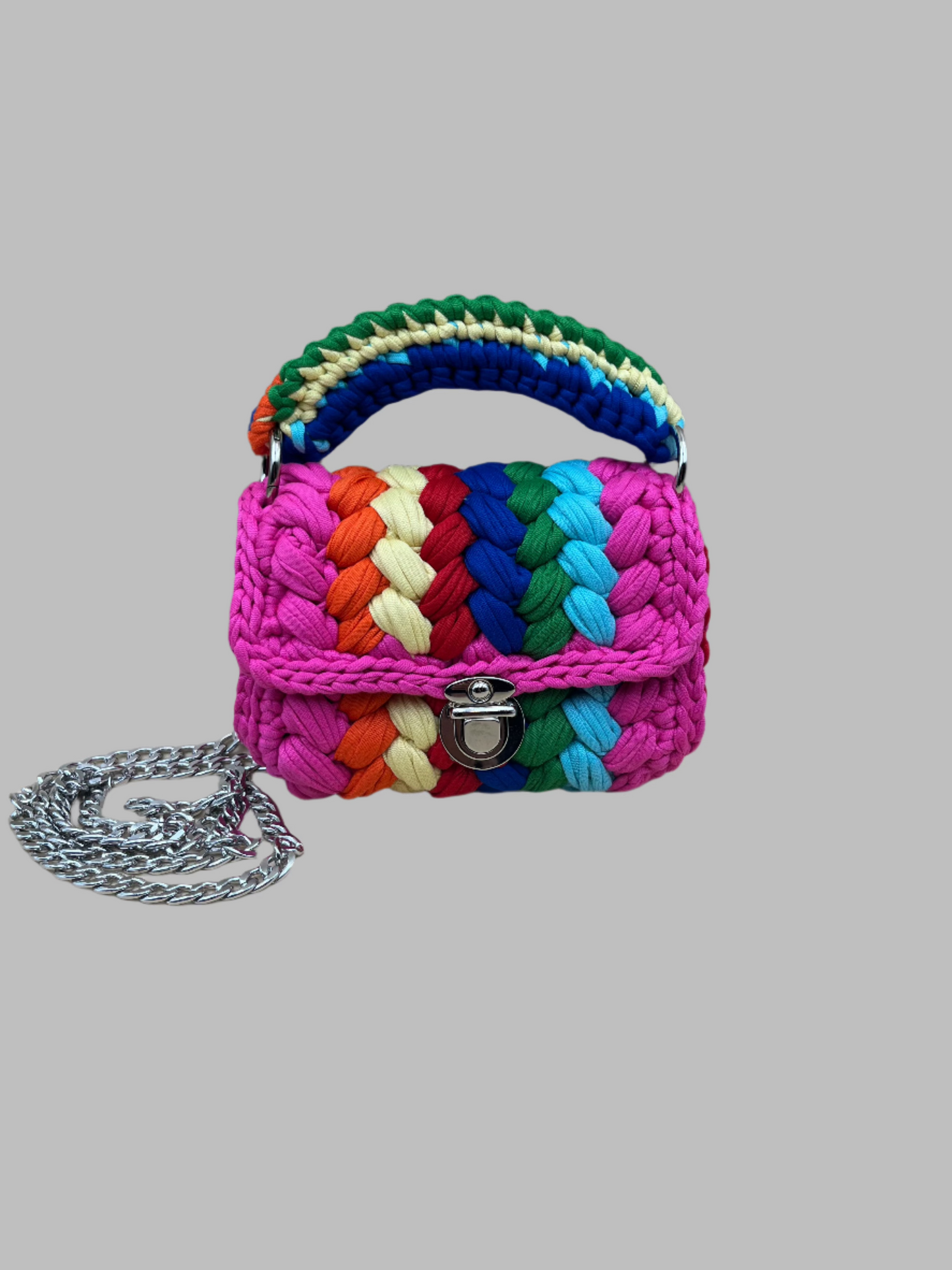 Crochet Handbags-pink multi