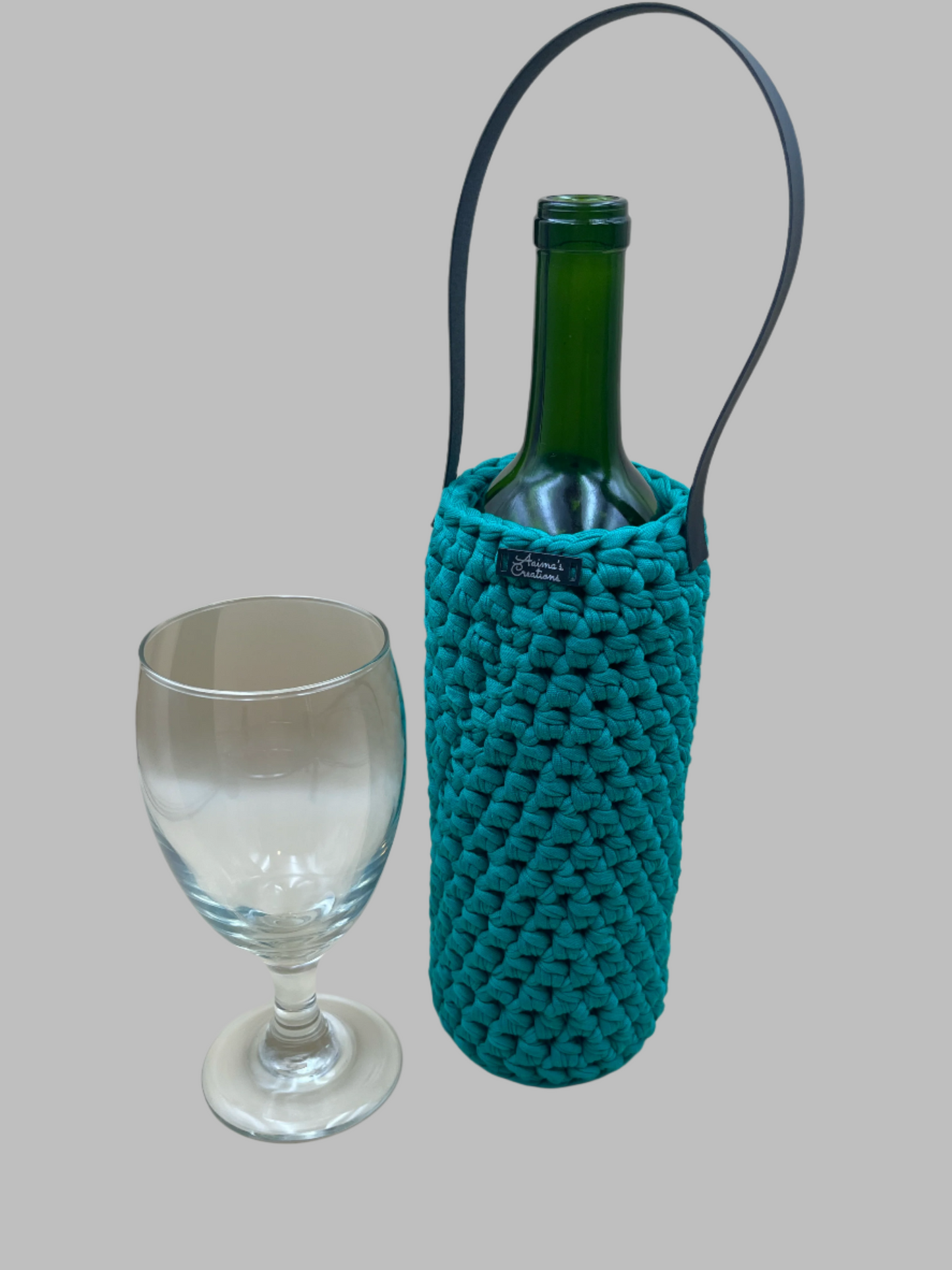 Crochet Wine Tote- teal