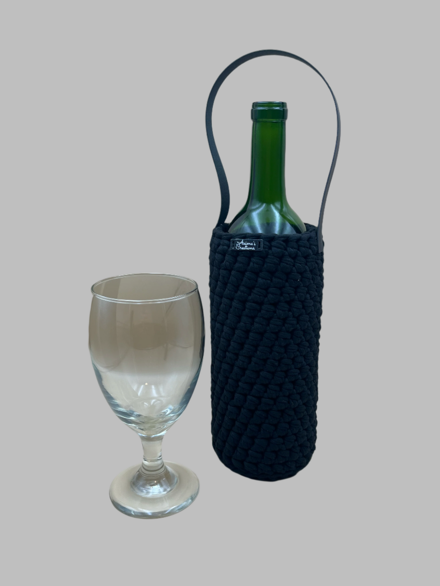 Crochet Wine Tote- black