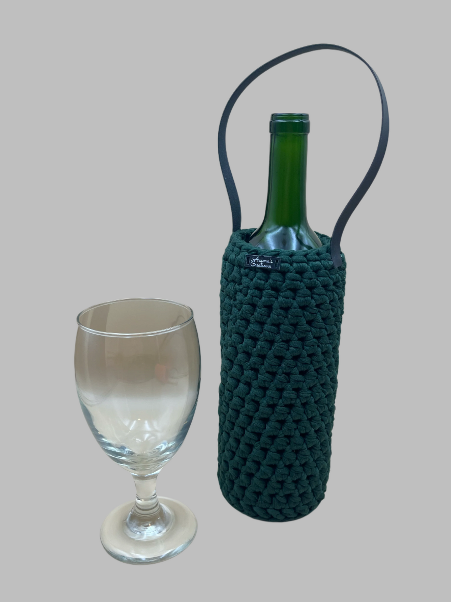 Crochet Wine Tote- hunter