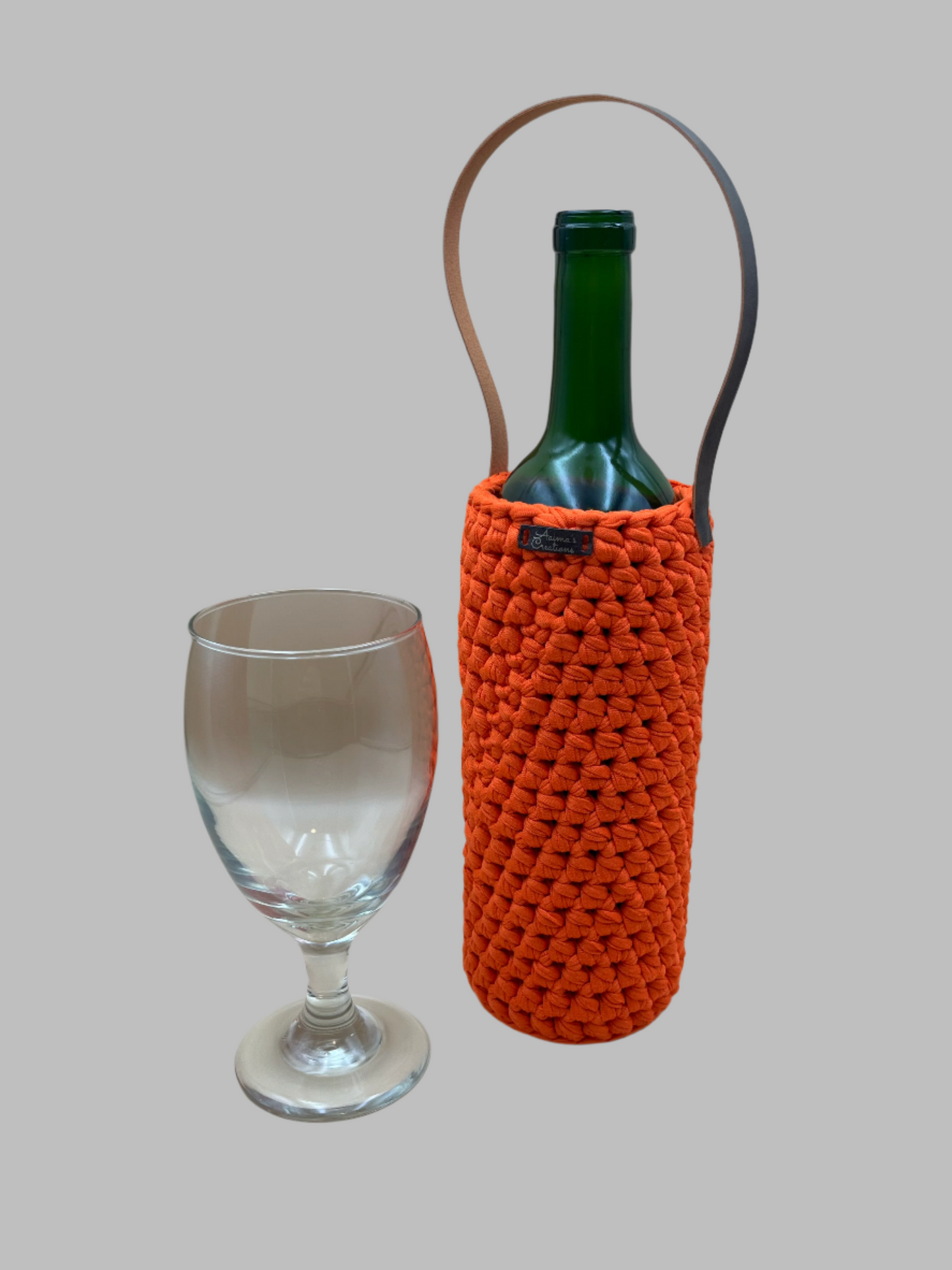 Crochet Wine Tote- orange
