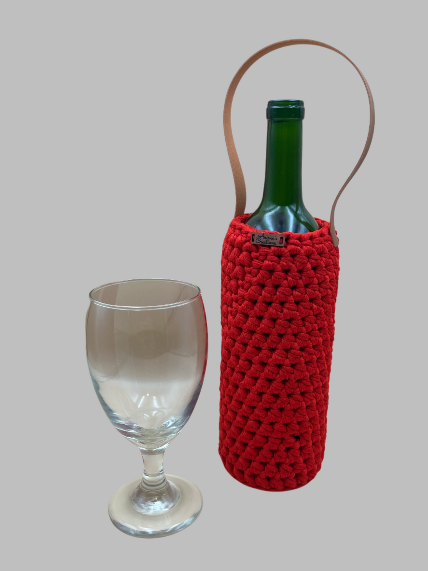 Crochet Wine Tote- red